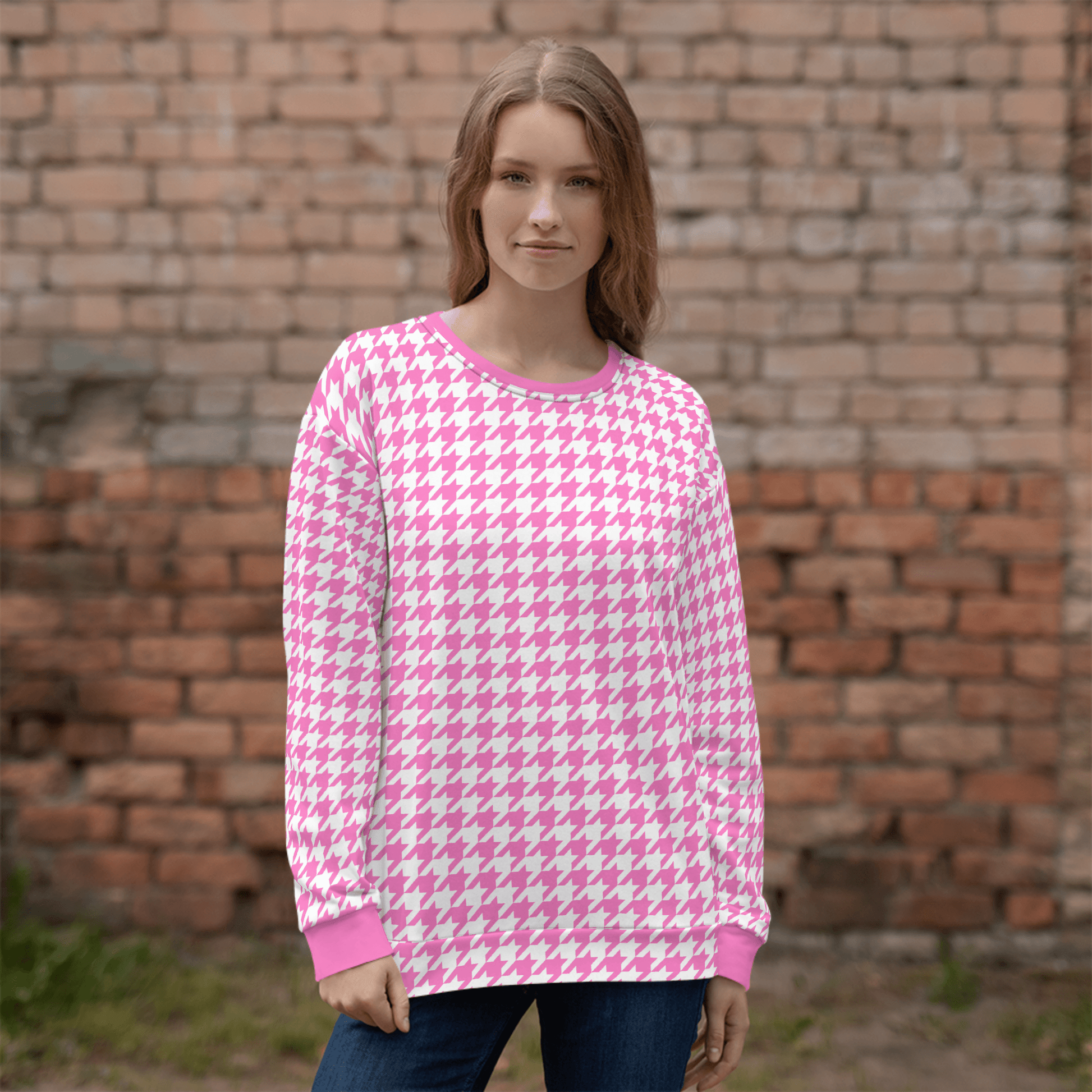 Pink Houndstooth Sweatshirt - Magic Moon Store