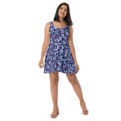 Blue skater dress with Light blue flowers - Magic Moon Store