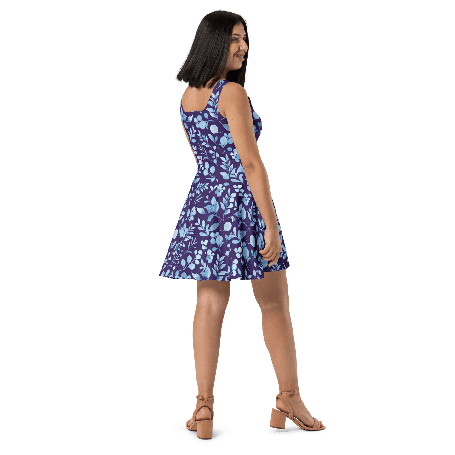 Blue skater dress with Light blue flowers - Magic Moon Store