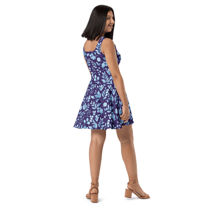 Blue skater dress with Light blue flowers - Magic Moon Store