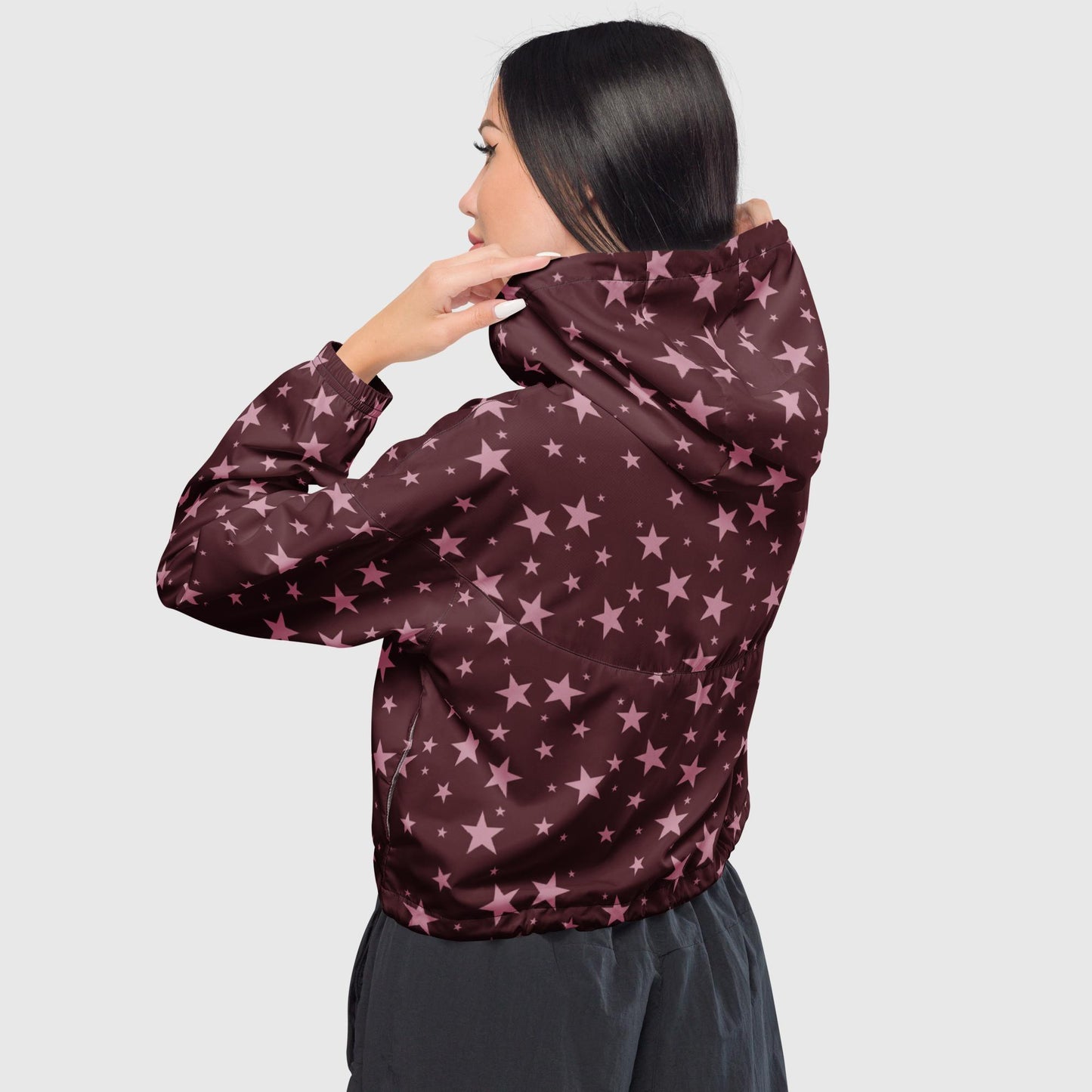 Burgundy Stars cropped windbreaker - Magic Moon Store