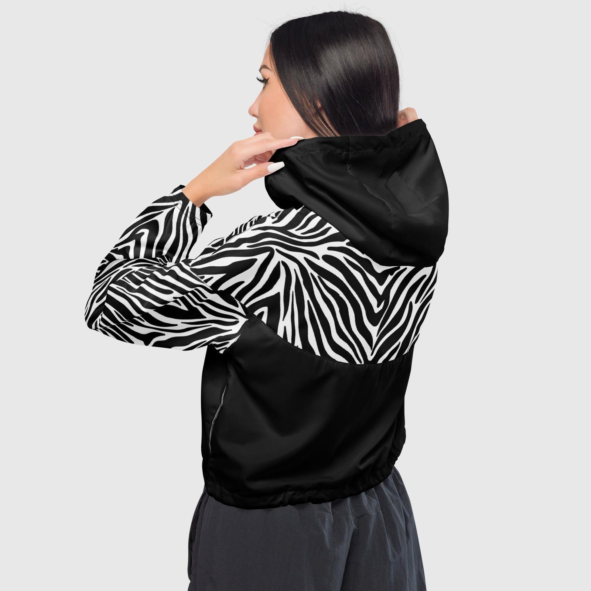 Black striped cropped windbreaker - Magic Moon Store