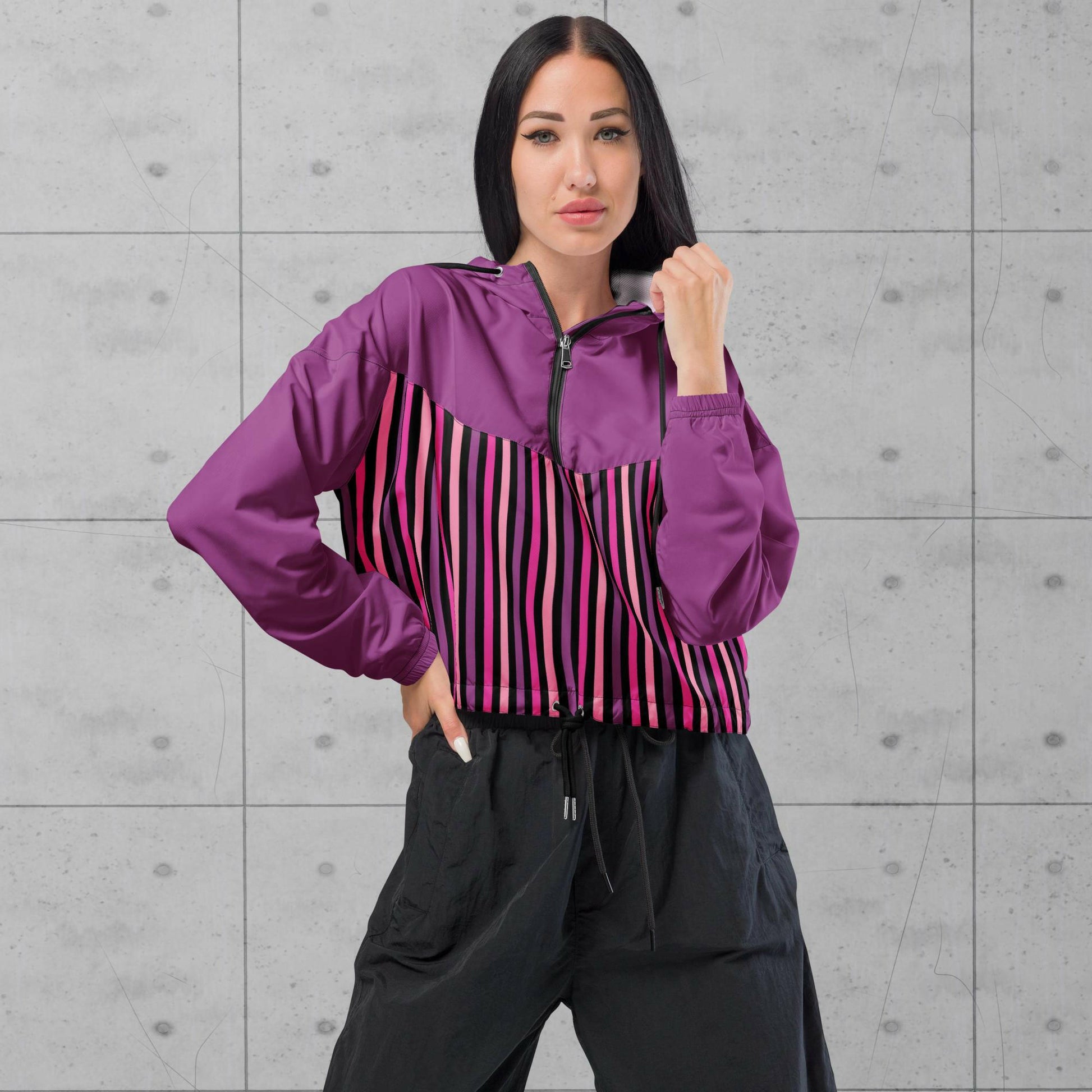 Purple lines Women’s cropped windbreaker - Magic Moon Store