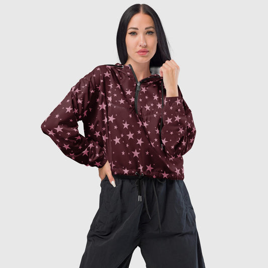 Burgundy Stars cropped windbreaker - Magic Moon Store