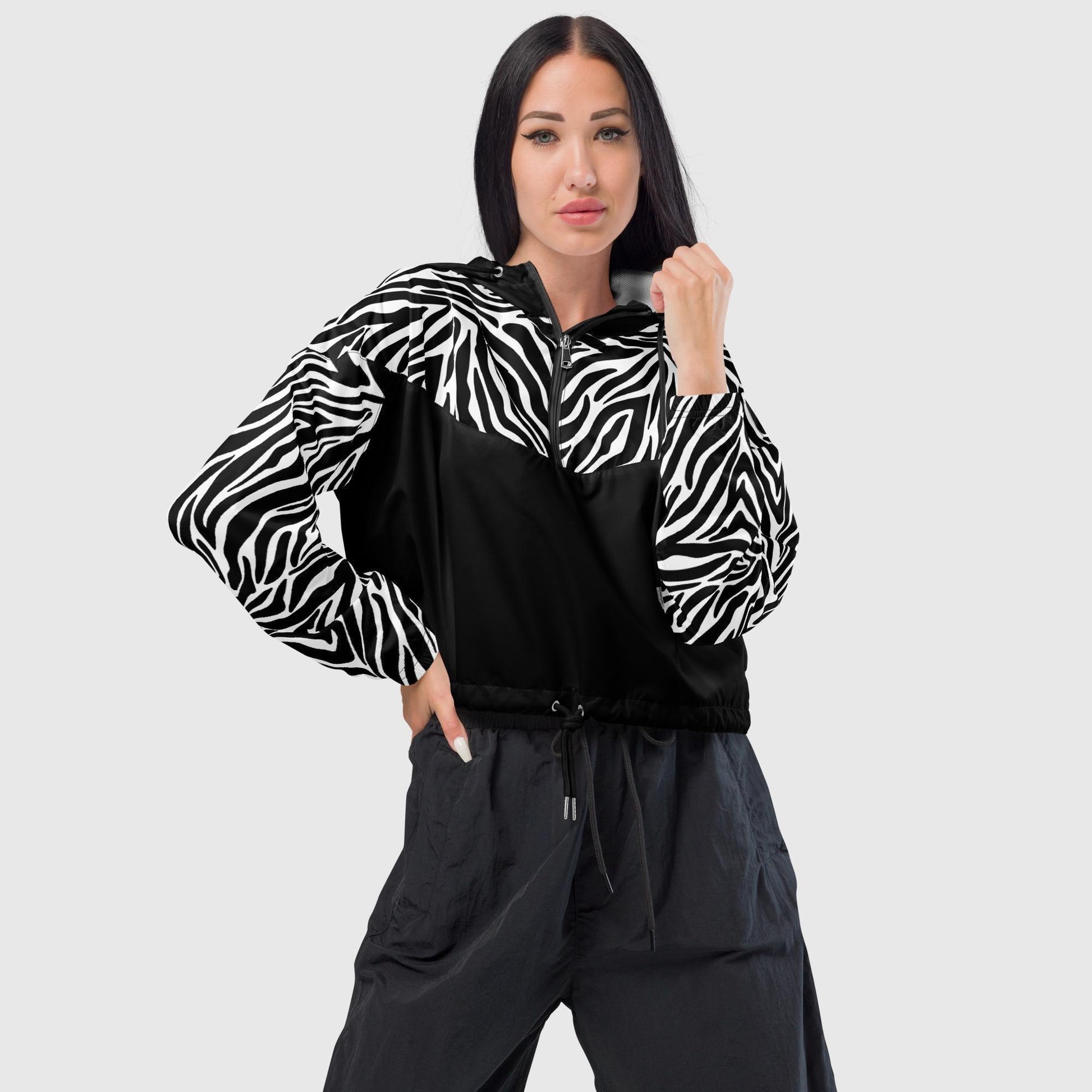 Black striped cropped windbreaker - Magic Moon Store