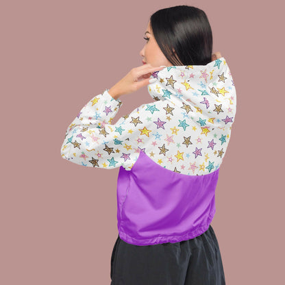 Purple stars Women’s cropped windbreaker - Magic Moon Store