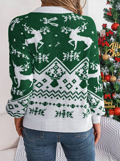 Deer Pattern Long Sleeve Christmas Sweater