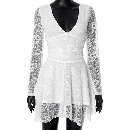 Women's V-neck Bare Back Lace Fabric Short Dress