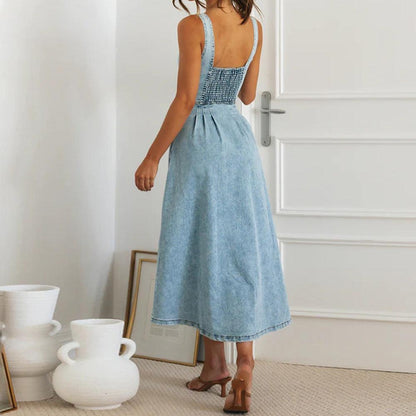 Denim Buckle Strap Midi Dress