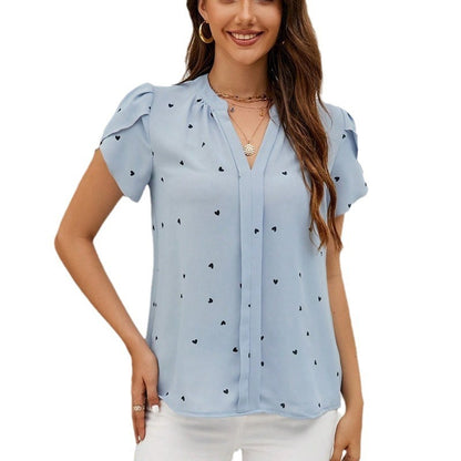 V-neck Heart-shaped Petal Sleeve Shirt