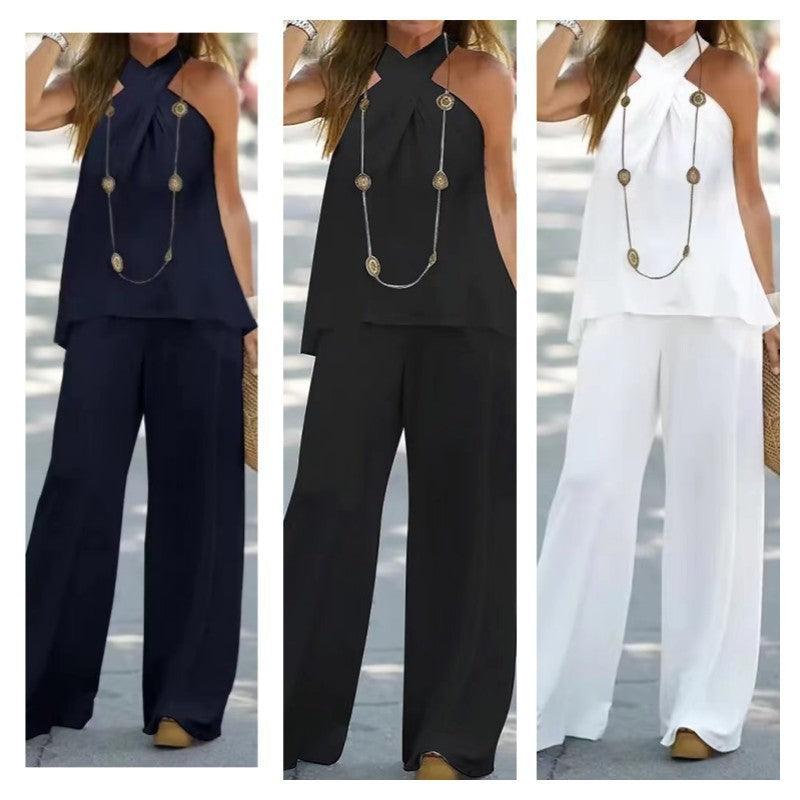 Sleeveless suit & Wide Leg Pants