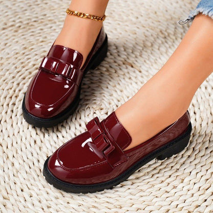 Patent Leather Glossy Tassel Mid Heel Retro Loafers - Magic Moon Store