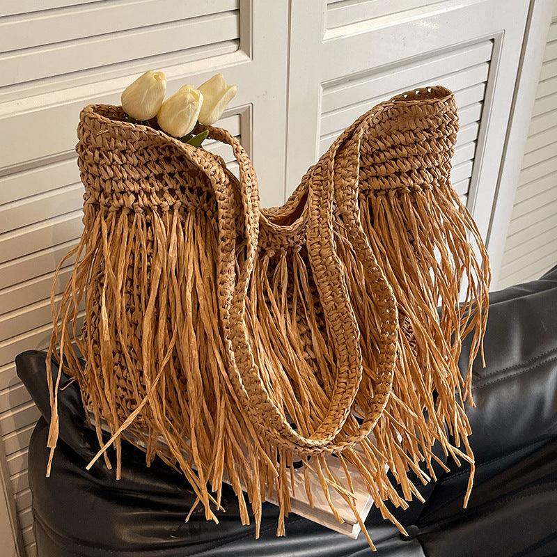 Straw Woven Tassel Shoulder Bag - Magic Moon Store