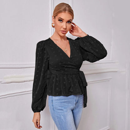 V-neck Slim-fit Light Mature Blouse Women