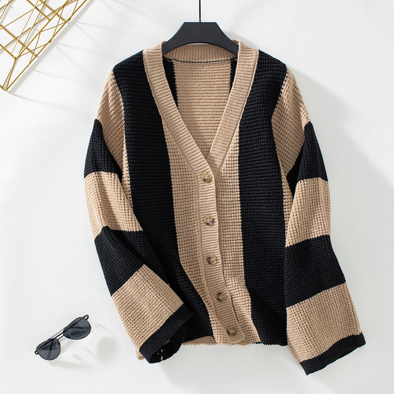 Contrast Color Striped Cardigan - Magic Moon Store