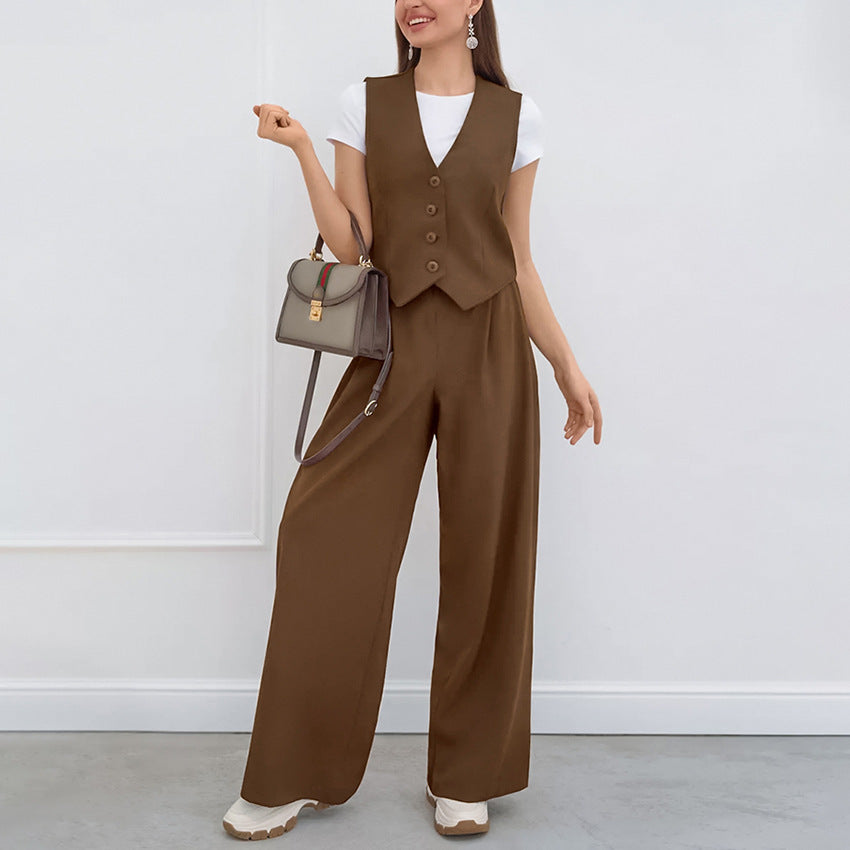 Sleeveless Vest & Wide Leg Pants