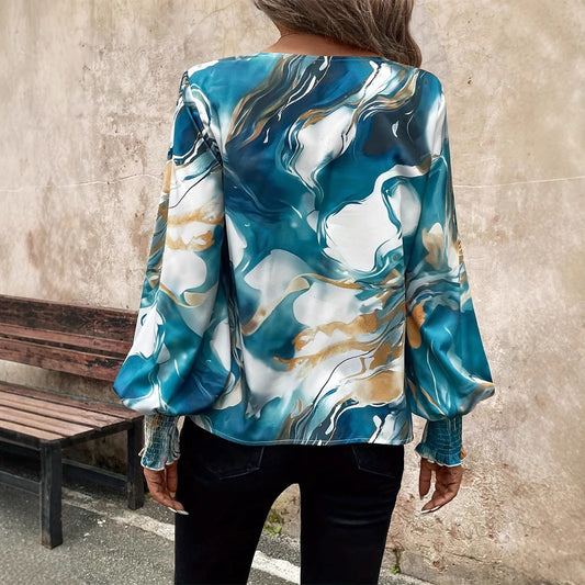 Elegant Long Sleeve Women's Blue Blouse