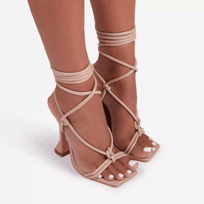 High Heel Strappy Sandals Women Square Toe