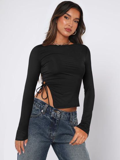 Drawstring Long Sleeve Top