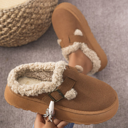 Thick-soled Plush Buckle Cotton Slippers