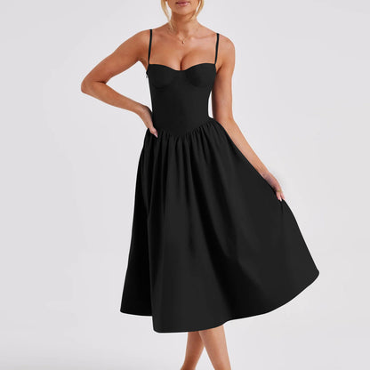 black French Retro Style Long Straps Dress