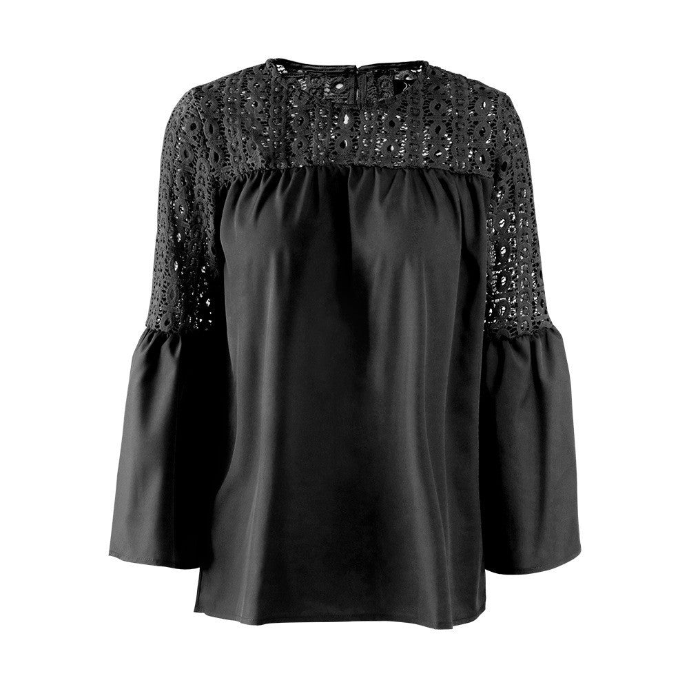 Round neck Ruffle Broderie Blouse - Magic Moon Store