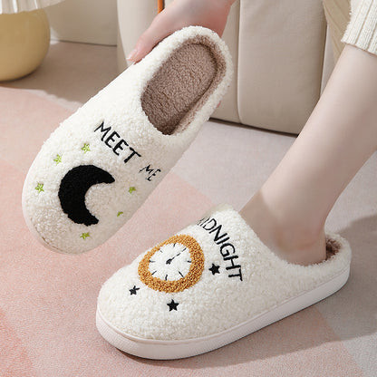 Moon Print Warm Bedroom Home Slippers