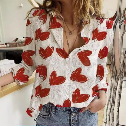 Stand Collar Hearts Printed Blouse - Magic Moon Store