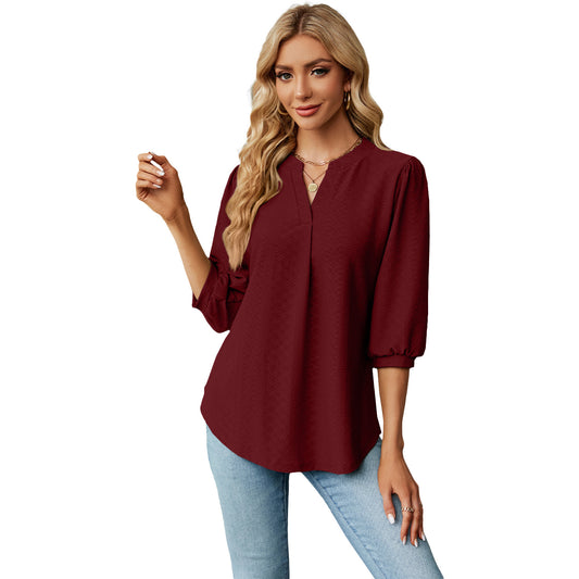 Jacquard Long Sleeve Loose-Fitting T-Shirt