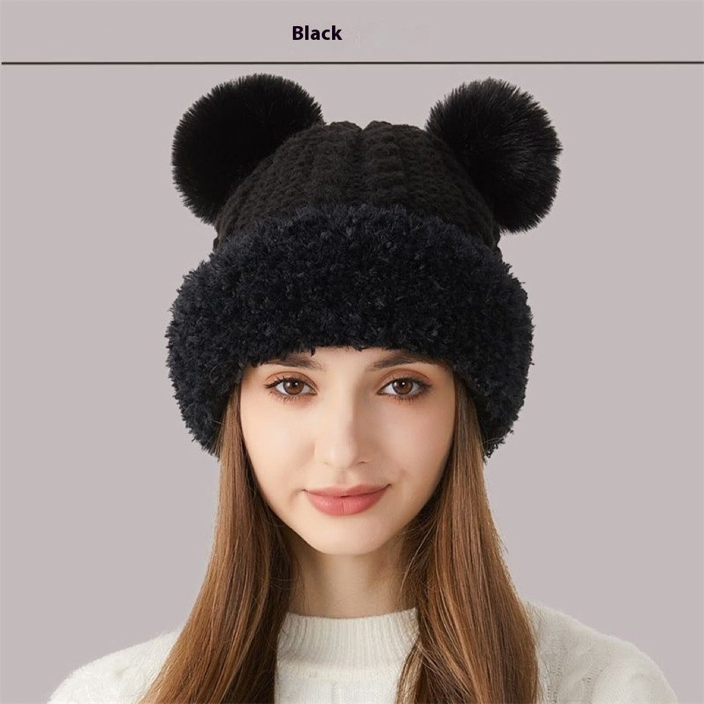 Winter Cute Fur Ball Knitted Hat for Women Outdoor