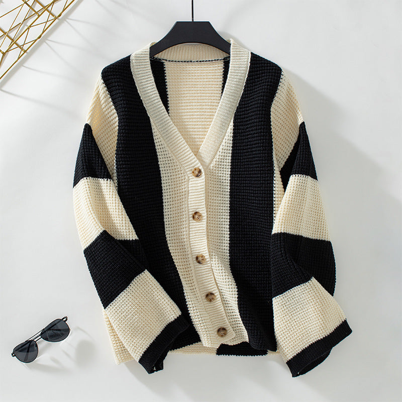 Contrast Color Striped Cardigan - Magic Moon Store