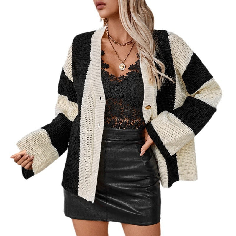 Contrast Color Striped Cardigan - Magic Moon Store