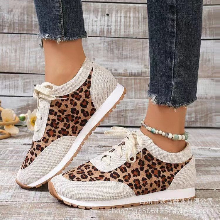 Leopard Print Lace Up Flats Shoes - Magic Moon Store