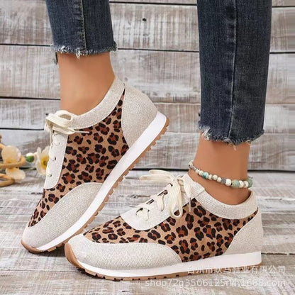 Leopard Print Lace Up Flats Shoes - Magic Moon Store