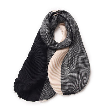 Gradient Mixed-color Winter Double-sided Wrinkled Imitation Cashmere Scarf For Women