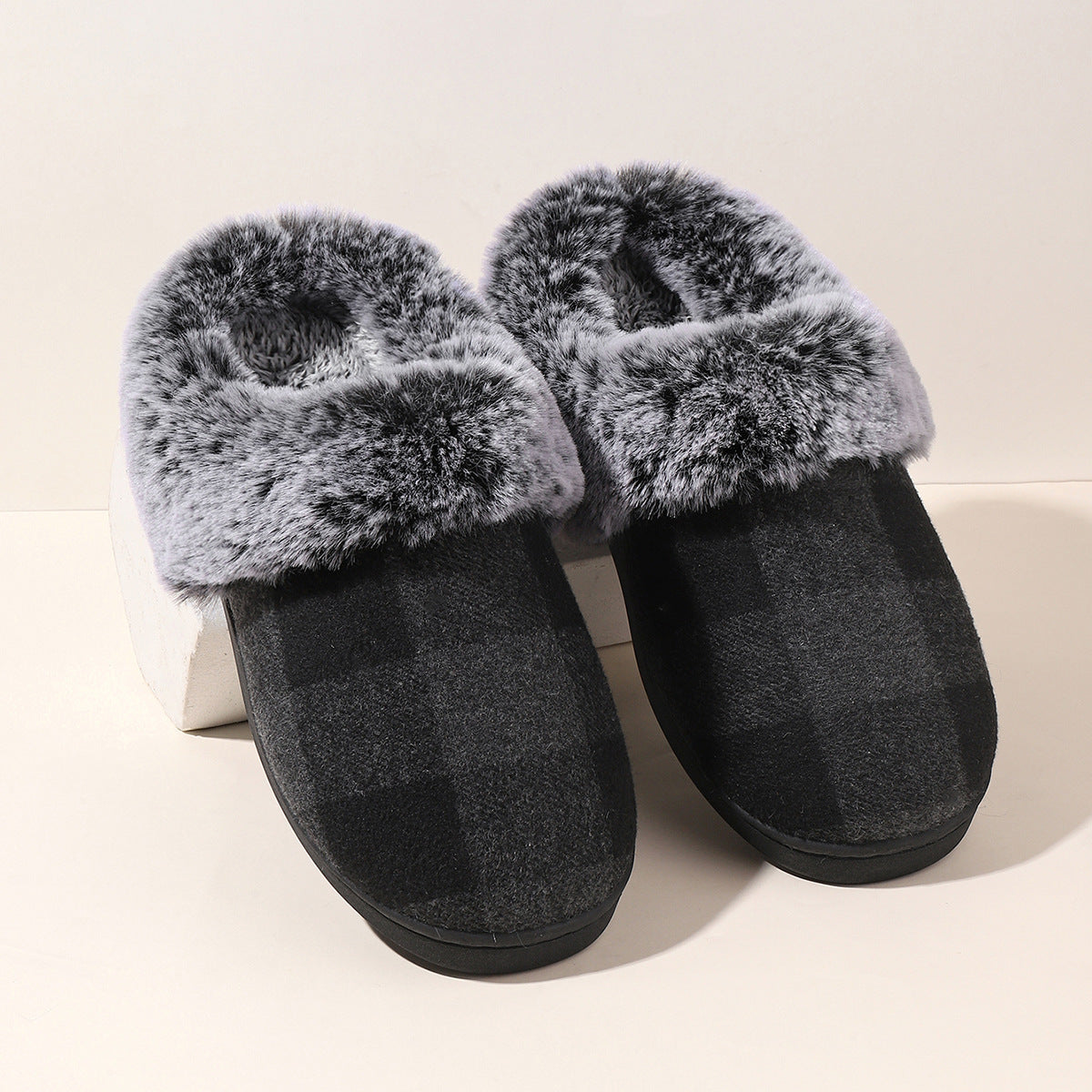 Plaid Soft Plush Slippers Home Indoor Non-slip