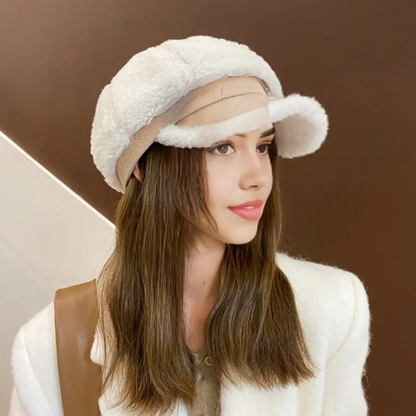 Faux Cashmere Leather Tag Octagonal Winter Warm Peaked Cap