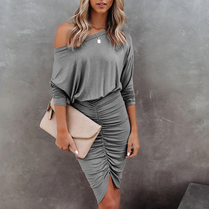 Long Sleeve Round Neck Irregular Dress