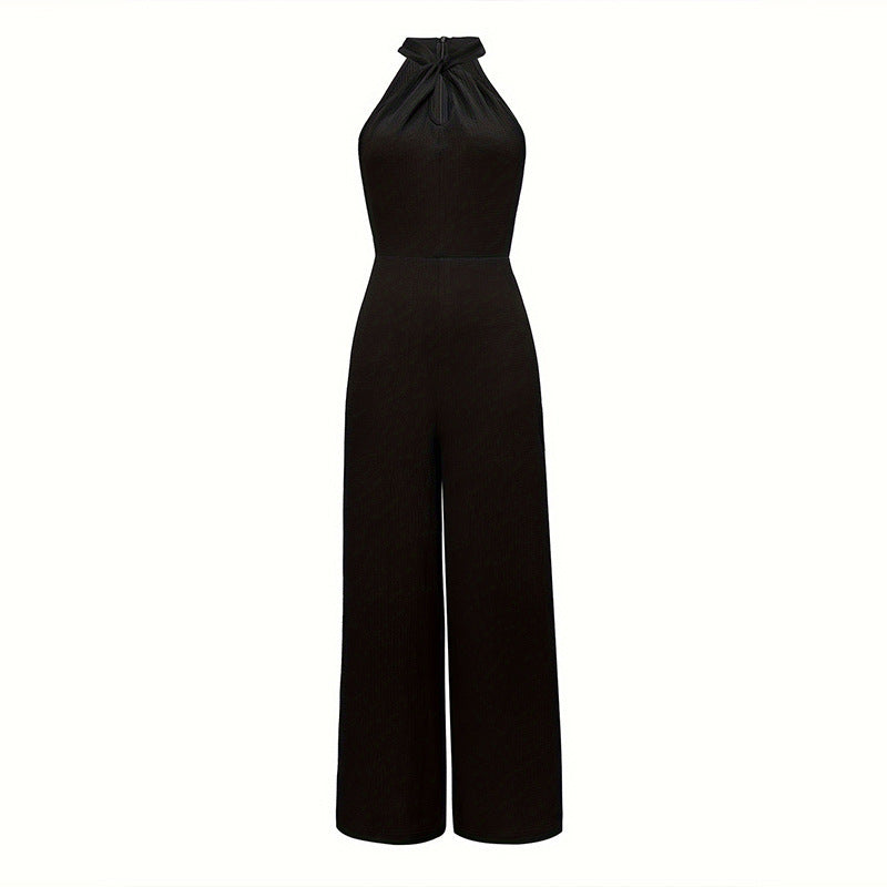 Elegant Black Halter Long Jumpsuit - Magic Moon Store