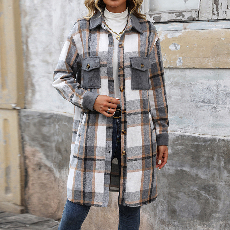 Long checked jacket with pockets - Magic Moon Store