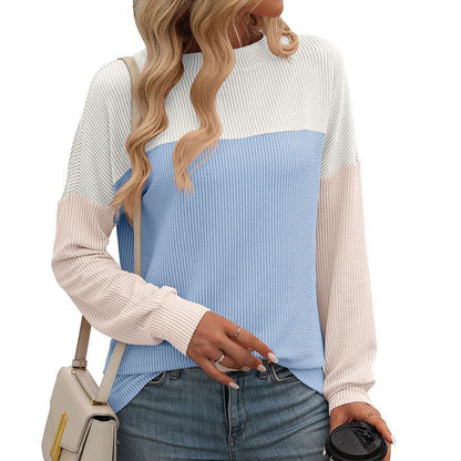 Three-tone long-sleeved loose t-shirt