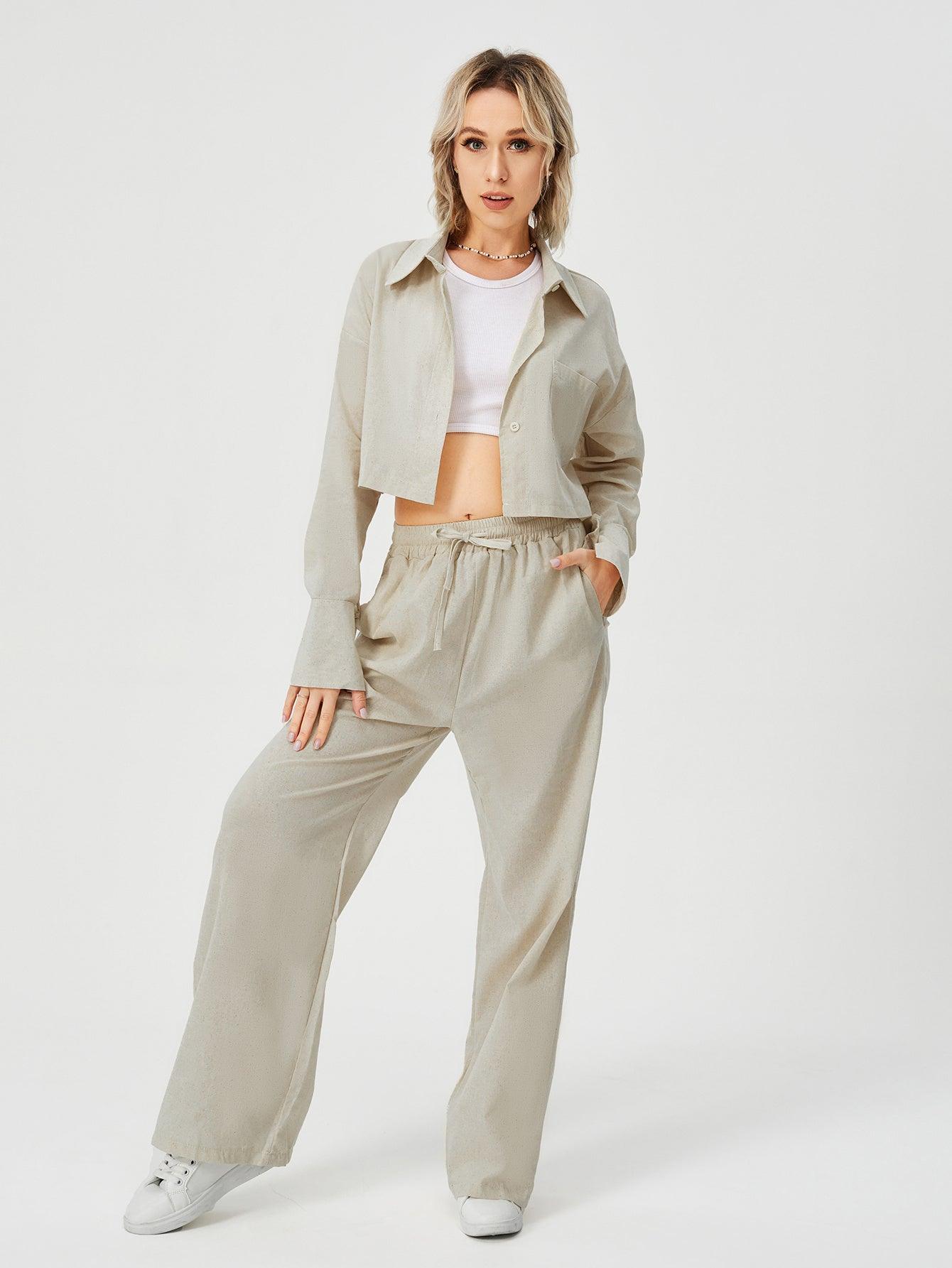 Long sleeve shirt & wide pants set