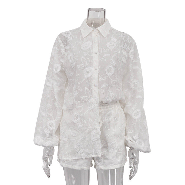 Embroidered Transparent Shirt & High Waist Shorts - Magic Moon Store