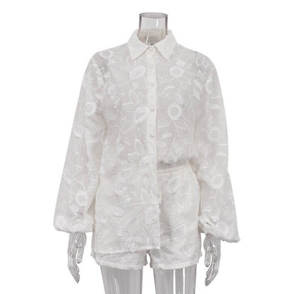 Embroidered Transparent Shirt & High Waist Shorts - Magic Moon Store