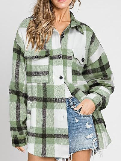 Women's Plaid Buckle Jacket Casual Fashion Long Sleeve