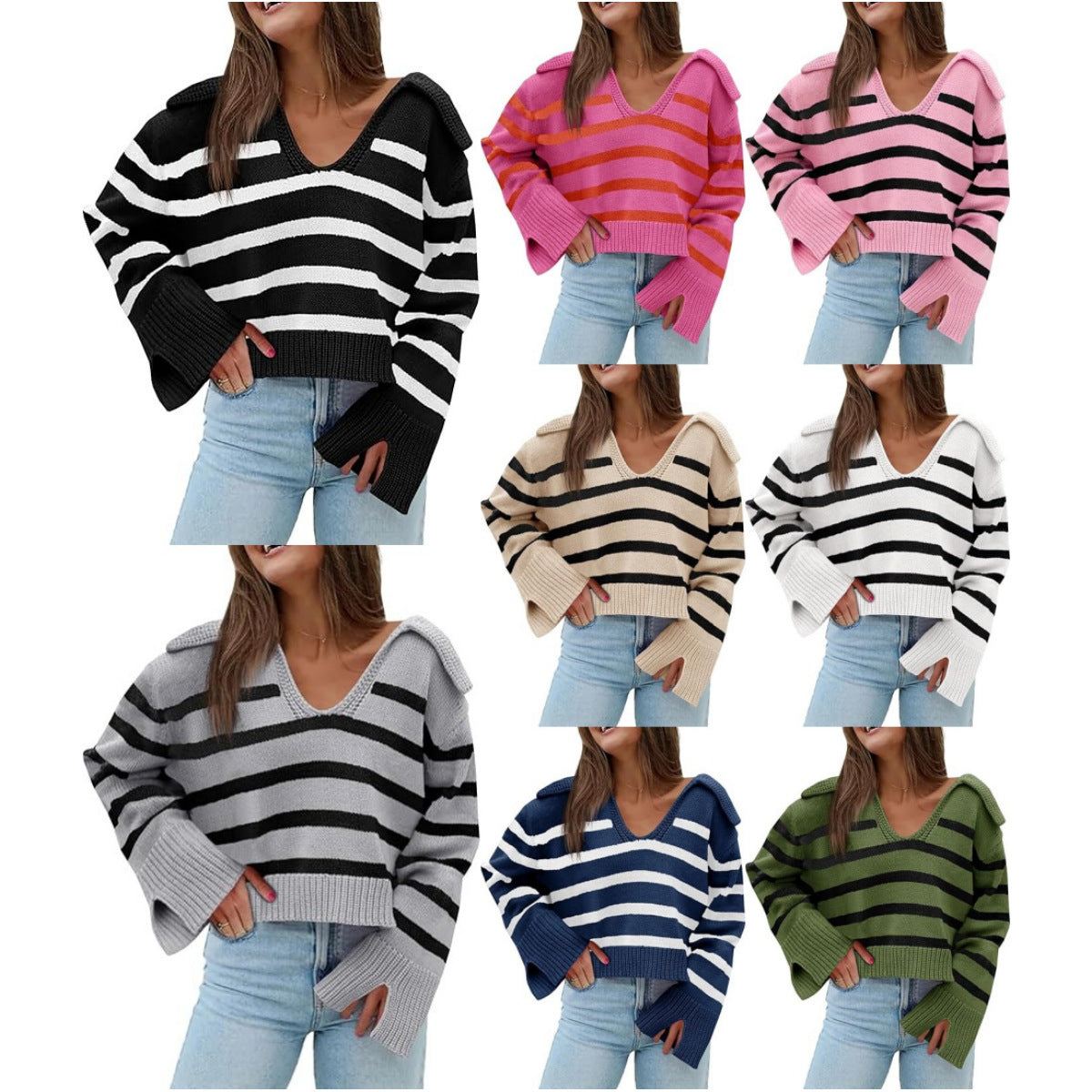 V-neck Large Lapel Short Knitted Sweater