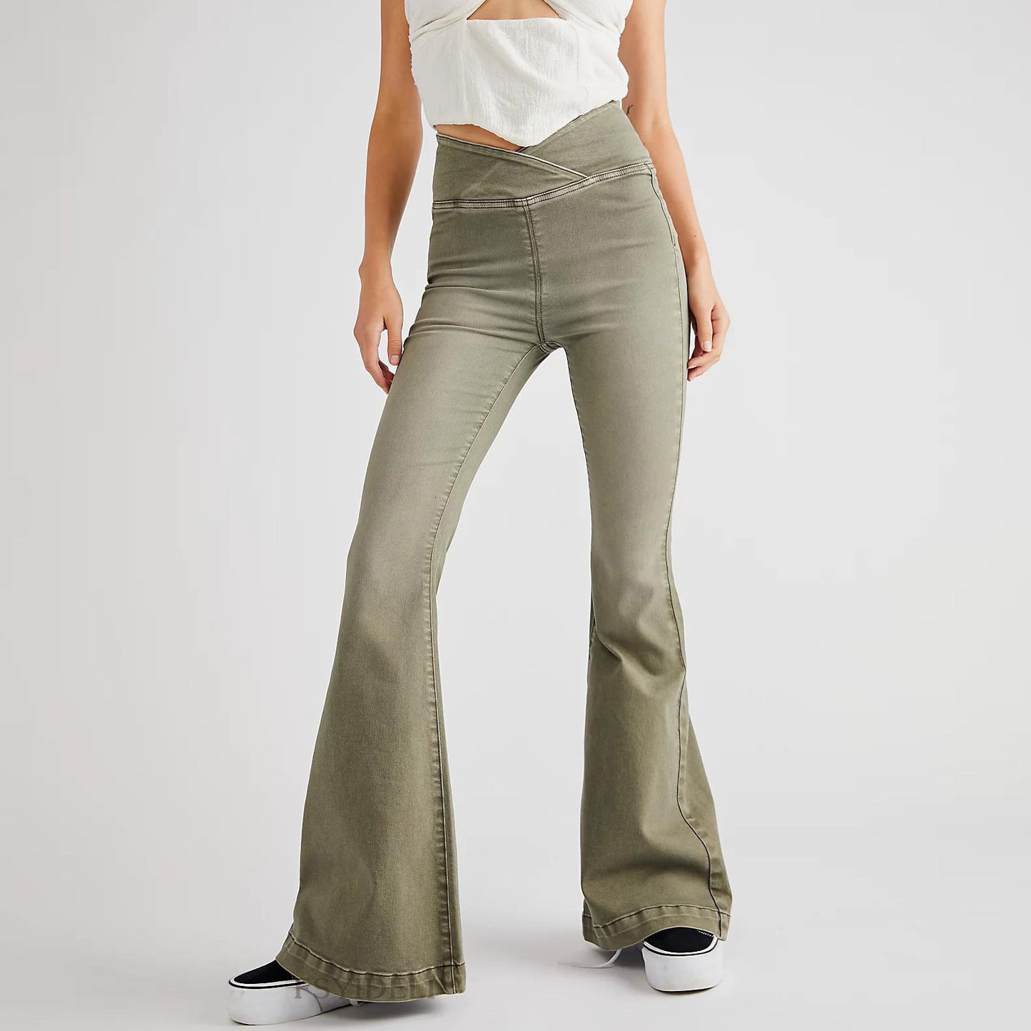 Stretch Denim Flared Pants