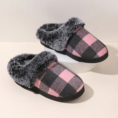 Plaid Soft Plush Slippers Home Indoor Non-slip