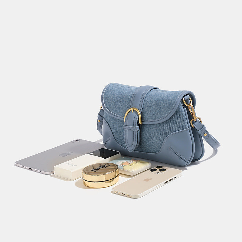 Retro Denim Blue Underarm Bag for Women