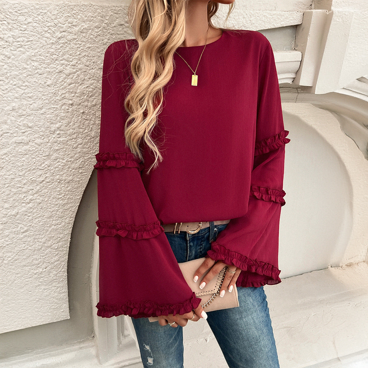 Elegant Loose Flared Long-sleeved Blouse